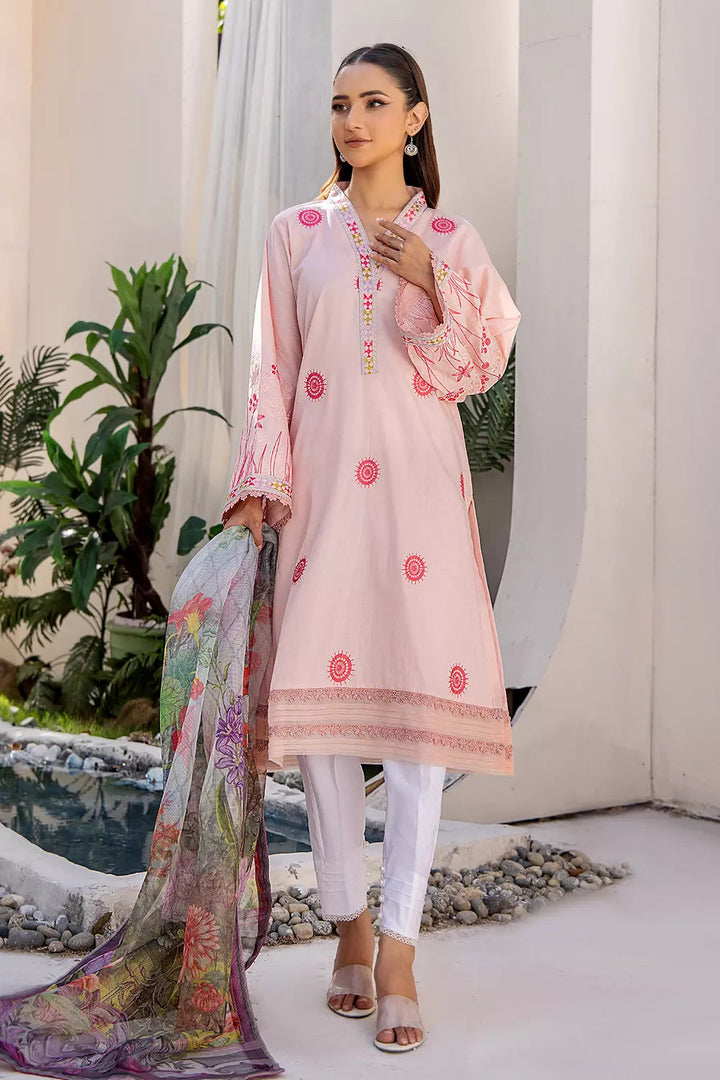 2PC Stitched Embroidered Lawn Shirt and Dupatta KSDE-2497 Embroidered KHAS STORES 