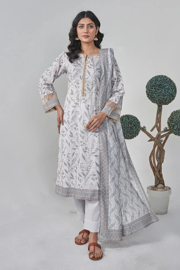 2PC Unstitched Printed Lawn Shirt and Dupatta KSD-3114 Printed KHAS STORES 