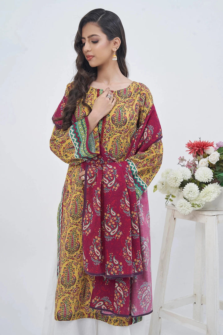 2PC Unstitched Printed Lawn Shirt and Dupatta KSD-3208 Printed KHAS STORES 