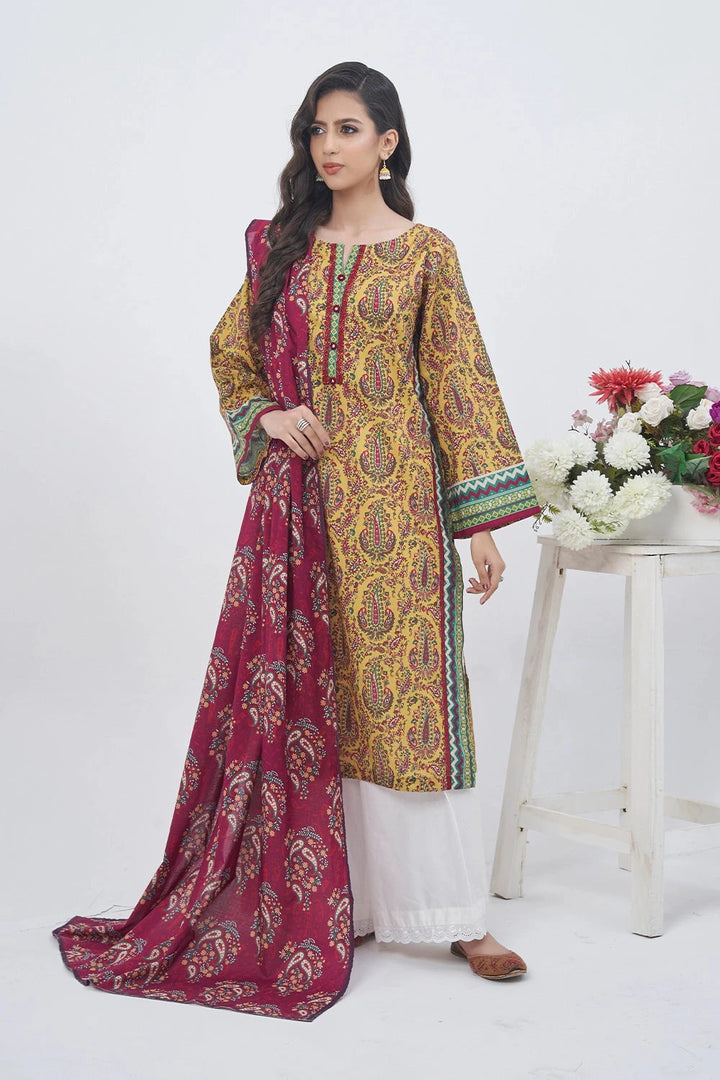 2PC Unstitched Printed Lawn Shirt and Dupatta KSD-3208 Printed KHAS STORES 