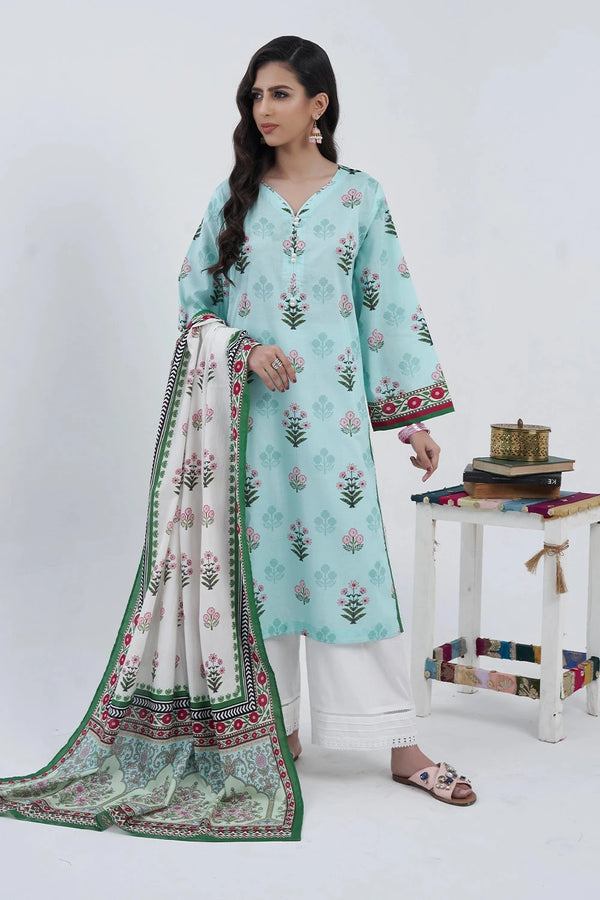 2PC Unstitched Printed Lawn Shirt and Dupatta KSD-3216 Printed KHAS STORES 