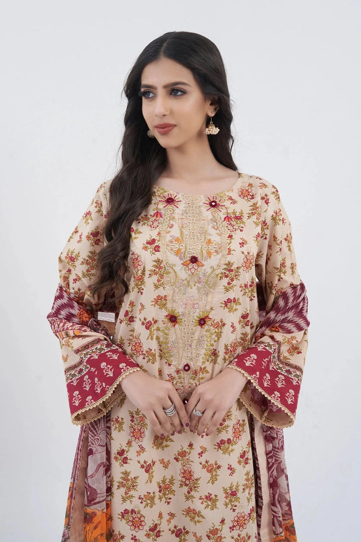 3PC Embroidered Unstitched Lawn Suit KC-3197 Embroidered KHAS STORES 