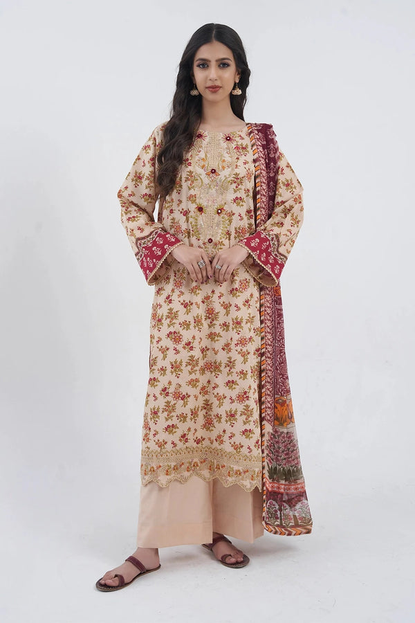 3PC Embroidered Unstitched Lawn Suit KC-3197 Embroidered KHAS STORES 