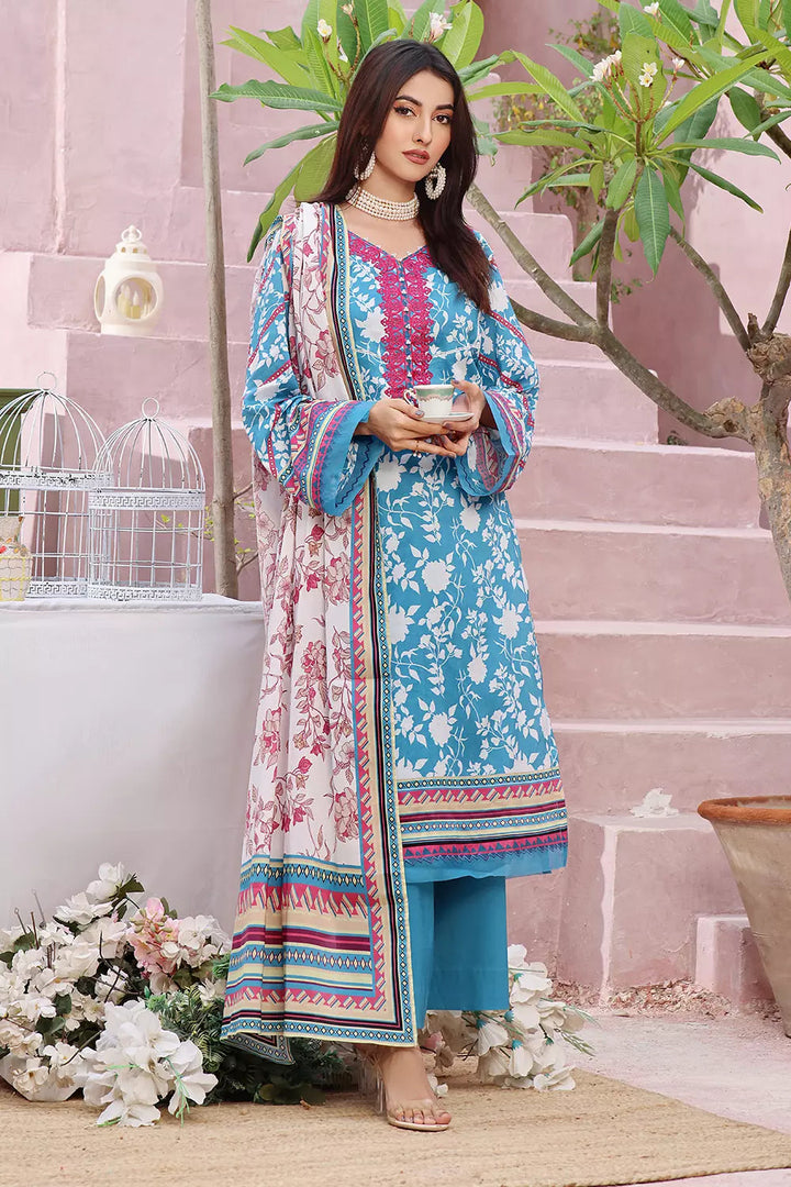 3PC Embroidered Unstitched Lawn Suit KL-2808 Embroidered KHAS STORES 