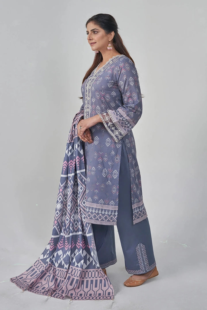 3PC Embroidered Unstitched Lawn Suit KL-3202 Embroidered KHAS STORES 