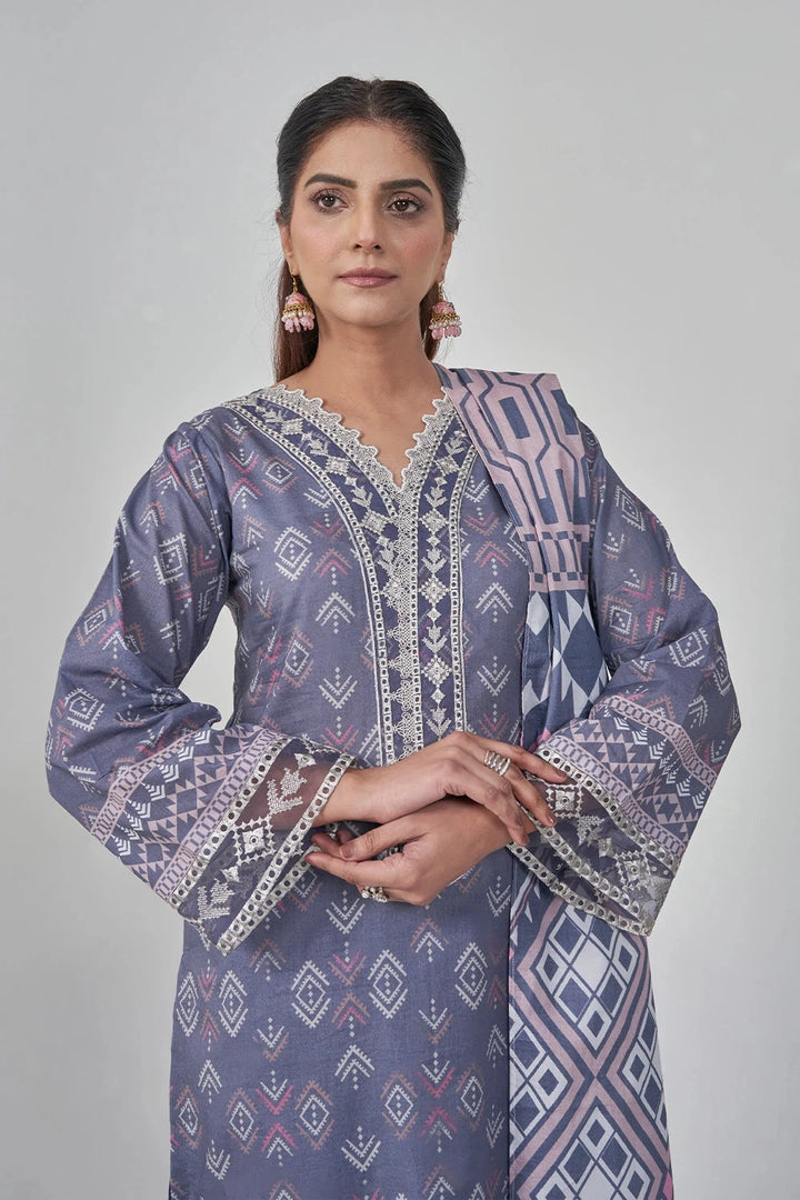 3PC Embroidered Unstitched Lawn Suit KL-3202 Embroidered KHAS STORES 