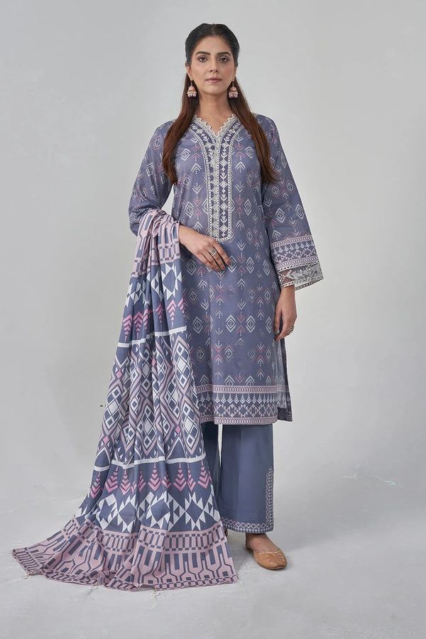 3PC Embroidered Unstitched Lawn Suit KL-3202 Embroidered KHAS STORES 