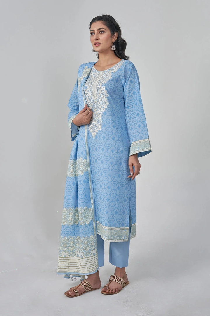 3PC Embroidered Unstitched Lawn Suit KL-3204 Embroidered KHAS STORES 