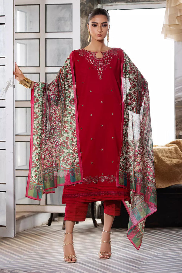 3PC Embroidered Unstitched Lawn Suit KOE-2663 Embroidered KHAS STORES 