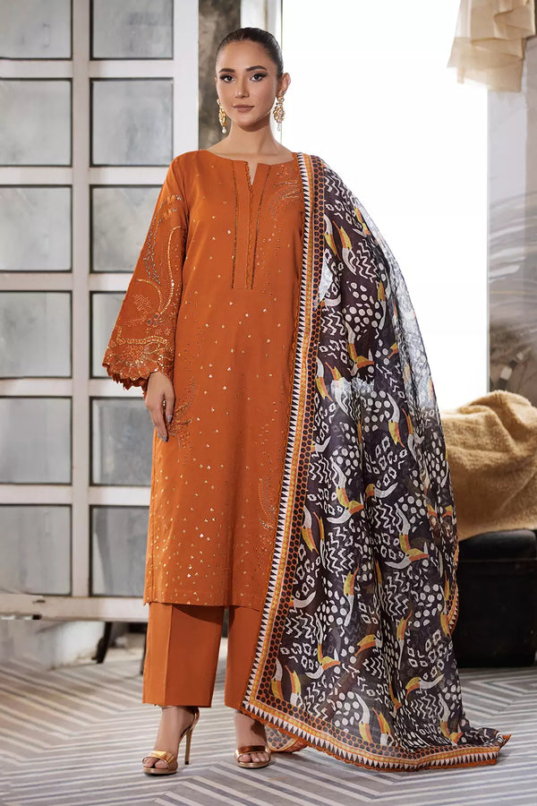 3PC Embroidered Unstitched Lawn Suit KOE-2666 Embroidered KHAS STORES 