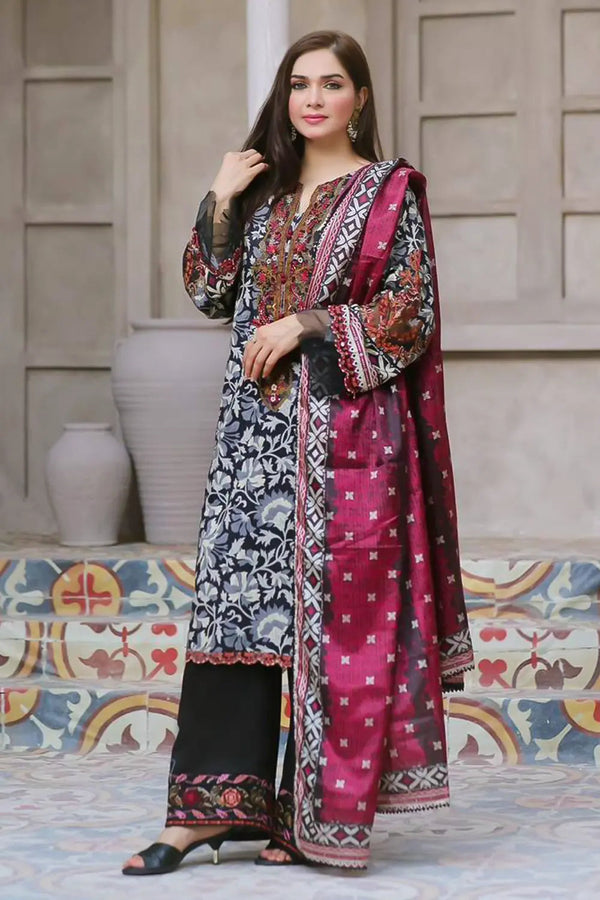 3PC Embroidered Unstitched Lawn Suit KSE-2725 Embroidered KHAS STORES 