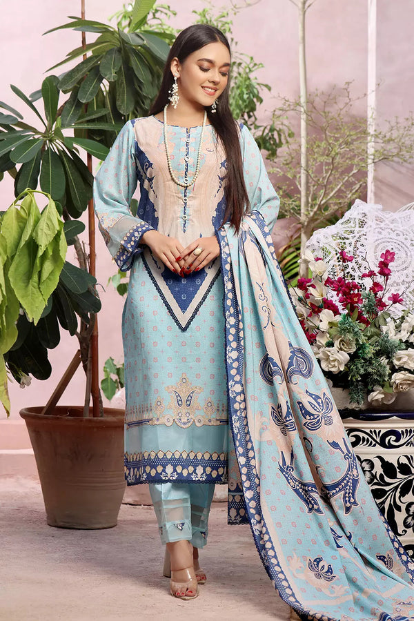 3PC Printed Unstitched Lawn Suit KLA-2796 Printed KHAS STORES 