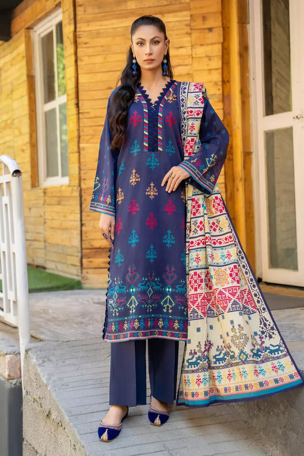 3PC Printed Unstitched Lawn Suit KLA-2803 Printed KHAS STORES 