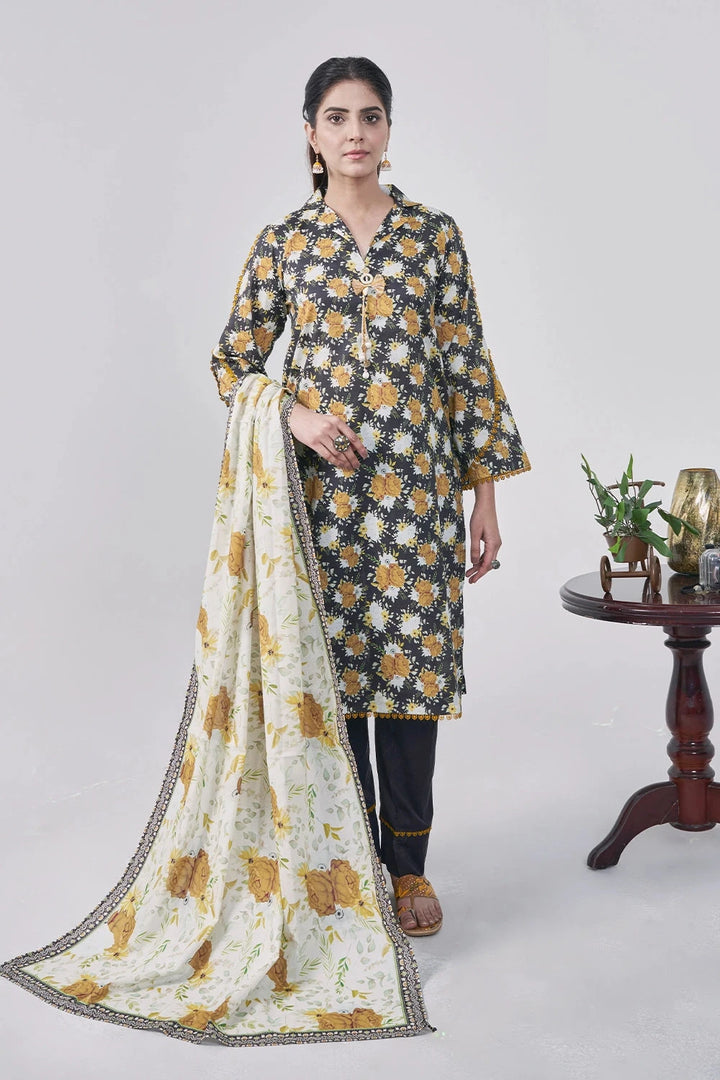 3PC Printed Unstitched Lawn Suit KLA-3036 Printed KHAS STORES 