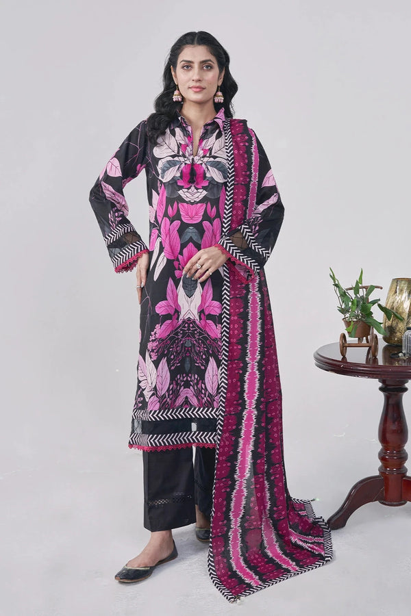 3PC Printed Unstitched Lawn Suit KLA-3041 Printed KHAS STORES 