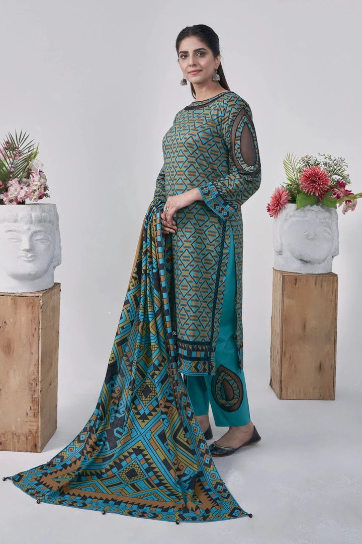 3PC Printed Unstitched Lawn Suit KLA-3043 Printed KHAS STORES 