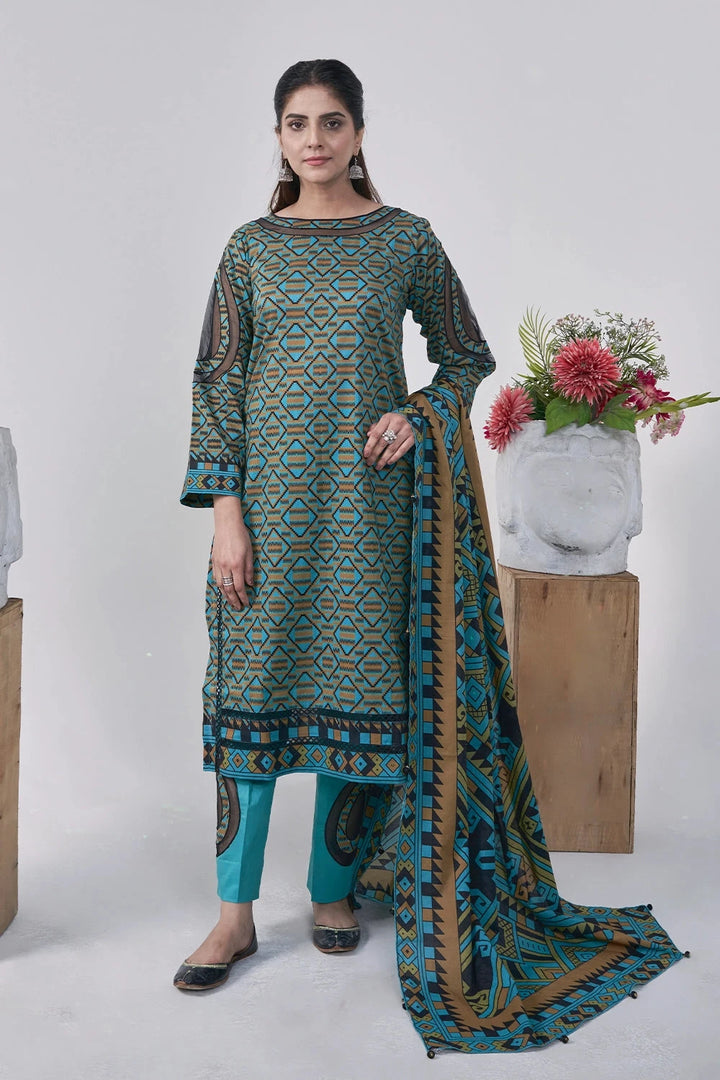 3PC Printed Unstitched Lawn Suit KLA-3043 Printed KHAS STORES 