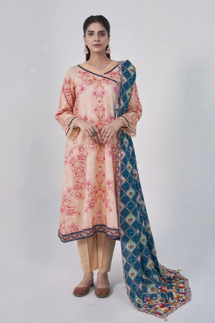 3PC Printed Unstitched Lawn Suit KLA-3044 Printed KHAS STORES 