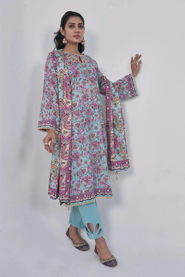 3PC Printed Unstitched Lawn Suit KLA-3045 Printed KHAS STORES 