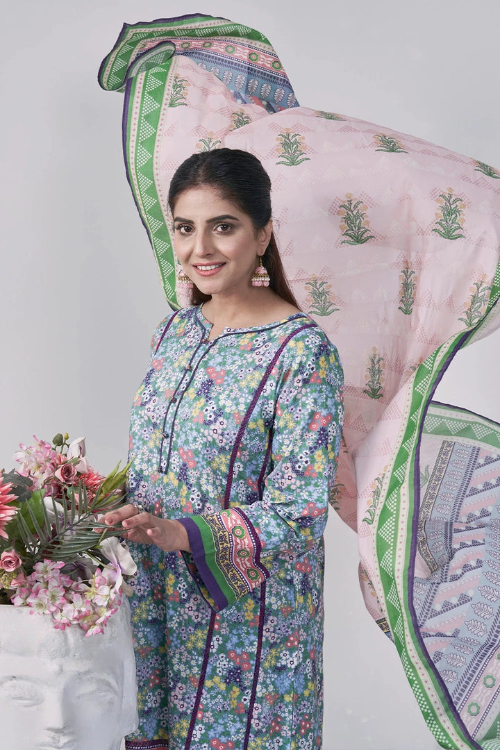 3PC Printed Unstitched Lawn Suit KLA-3090 Printed KHAS STORES 