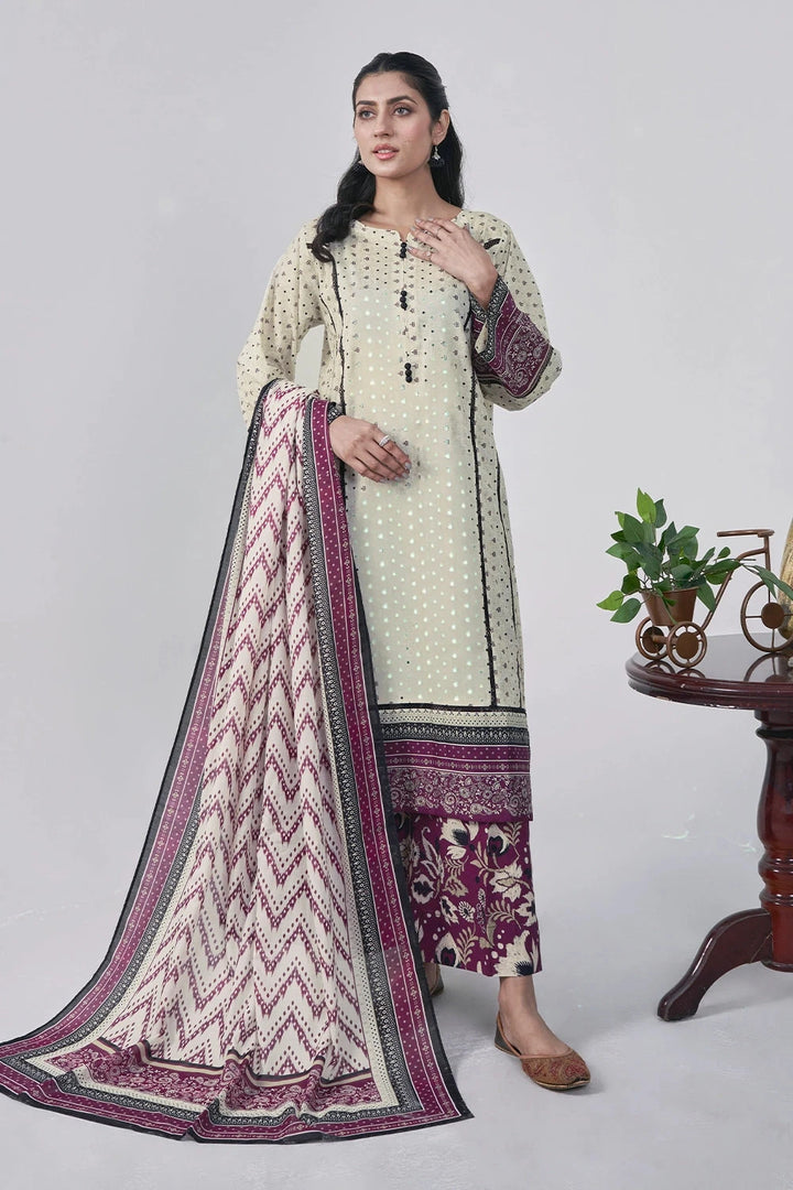 3PC Printed Unstitched Lawn Suit KLA-3091 Printed KHAS STORES 