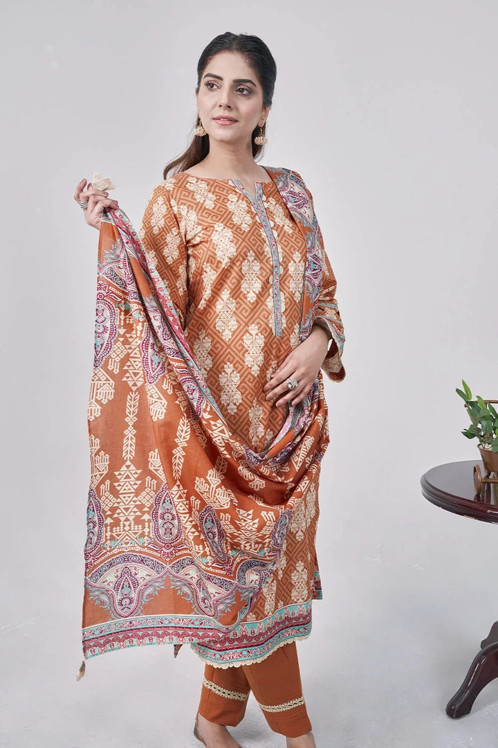 3PC Printed Unstitched Lawn Suit KLA-3093 Printed KHAS STORES 