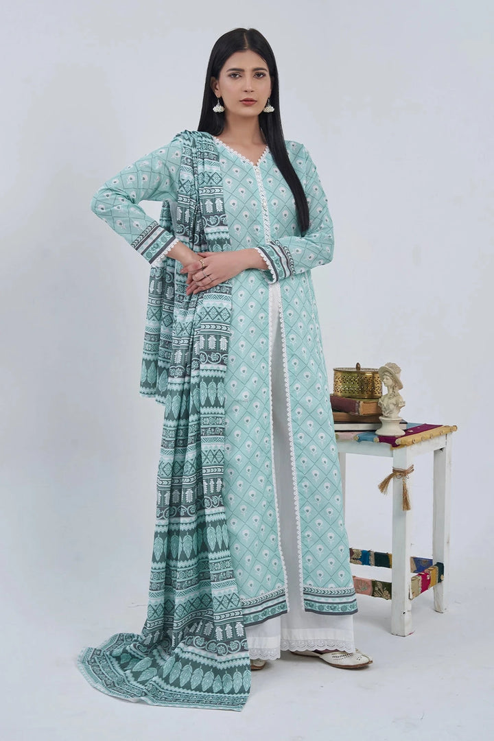 3PC Printed Unstitched Lawn Suit KLA-3102 Printed KHAS STORES 