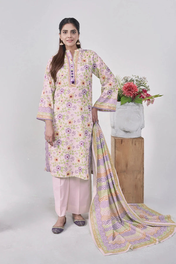 3PC Printed Unstitched Lawn Suit KLA-3107 Printed KHAS STORES 