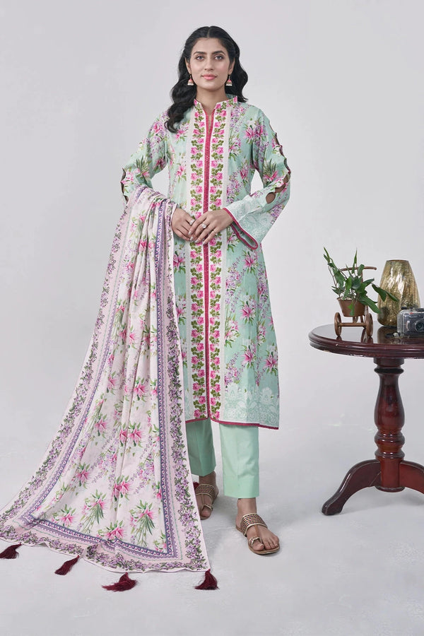 3PC Printed Unstitched Lawn Suit KLA-3152 Printed KHAS STORES 