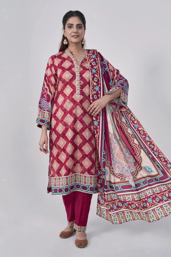 3PC Printed Unstitched Lawn Suit KLA-3156 Printed KHAS STORES 