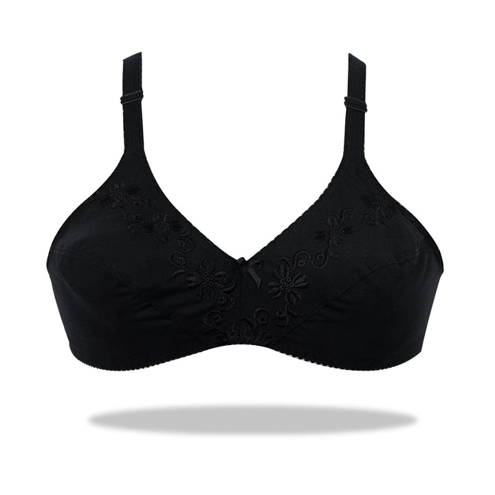 Espicopink | Lily - Softest Low Cut Floral Embroidered Cotton Bra BRAS Espicopink 32B Black 